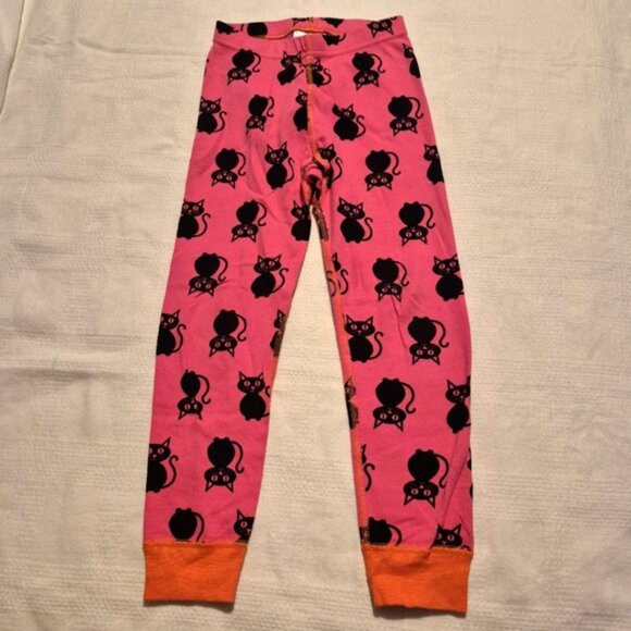 Hanna Andersson girls size 110 or 5 pink & orange cat pajama set play cond holes - Picture 4 of 9